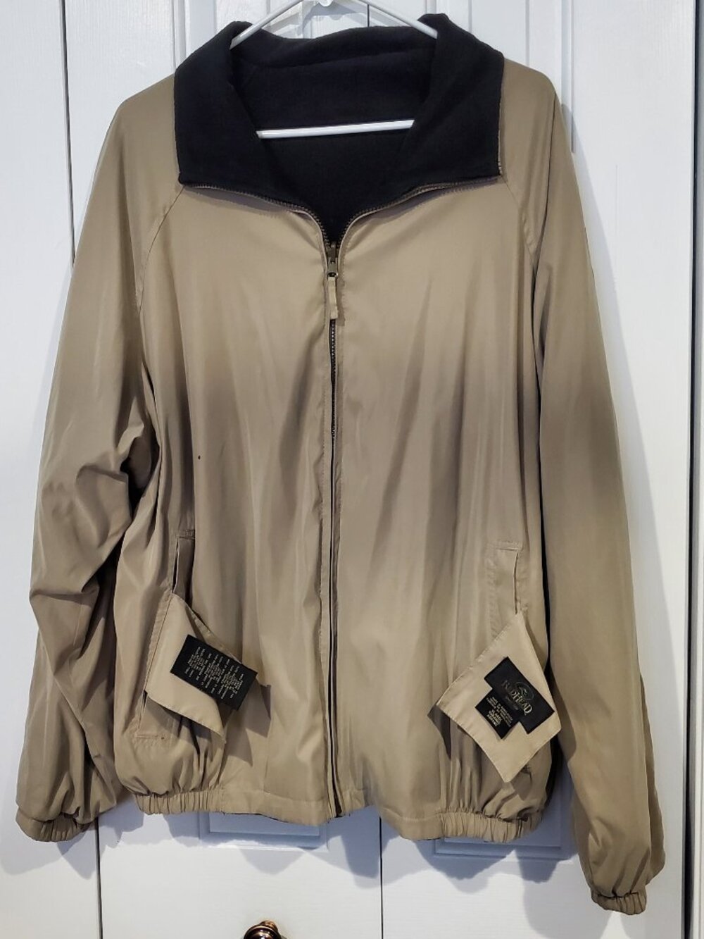 REDHEAD REVERSIBLE MENS TAN SOFT SHELL/BLACK FLEECE WINDBREAKER SIZE XL NWOT